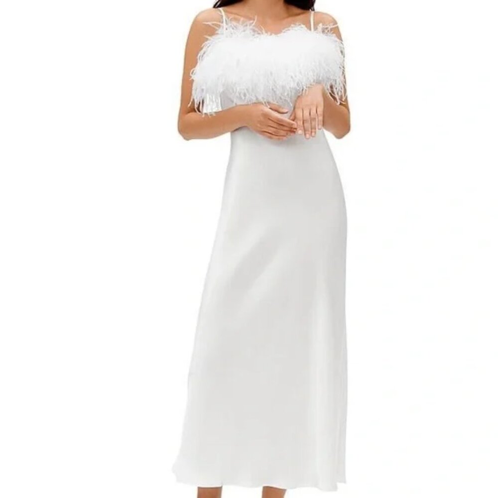 Sleeper Boheme Feather Maxi Slip Dress Size XS